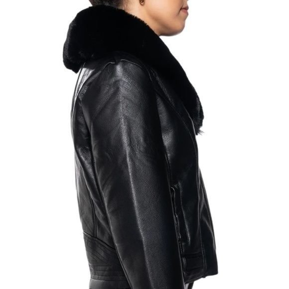 Xena Takes Flight Vegan Leather Jacket with Luxe Faux Fur Collar - Picture 5 of 5